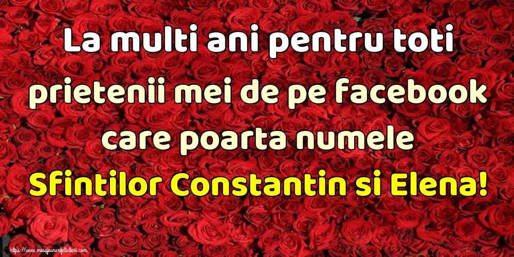 Felicitari de Sfintii Constantin si Elena - La multi ani pentru toti prietenii mei de pe facebook care poarta numele Sfintilor Constantin si Elena! - mesajeurarifelicitari.com
