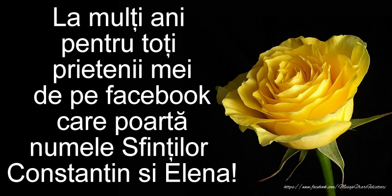 La mulţi ani pentru toţi prietenii mei de pe facebook care poartă numele Sfinţilor Constantin si Elena!