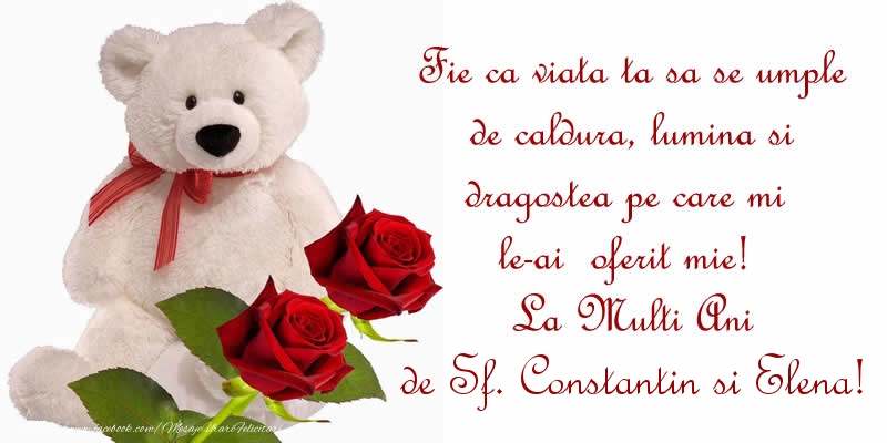 Fie ca viata ta sa se umple de caldura, lumina si dragostea pe care mi le-ai  oferit mie!  La Multi Ani de Sf. Constantin si Elena!