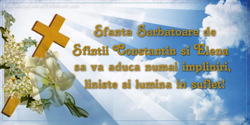 Sfanta Sarbatoare de Sfintii Constantin si Elena sa va aduca numai impliniri, liniste si lumina in suflet!