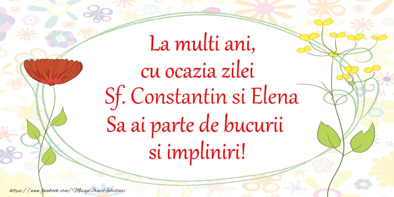 La multi ani, cu ocazia zilei Sf. Constantin si Elena Sa ai parte de bucurii si impliniri!