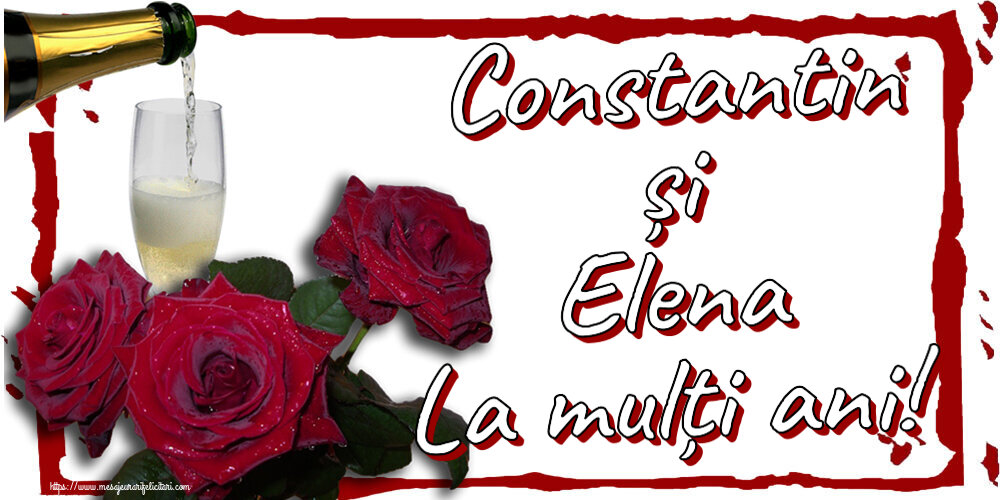 Felicitari de Sfintii Constantin si Elena - Constantin și Elena La mulți ani! ~ trei trandafiri și șampanie - mesajeurarifelicitari.com