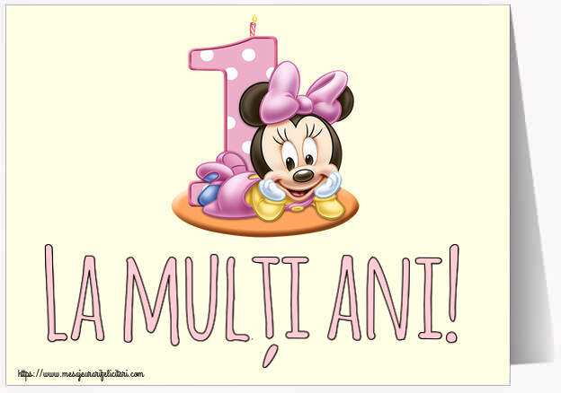 Felicitari pentru copii - La mulți ani! ~ Minnie Mouse 1 an - mesajeurarifelicitari.com