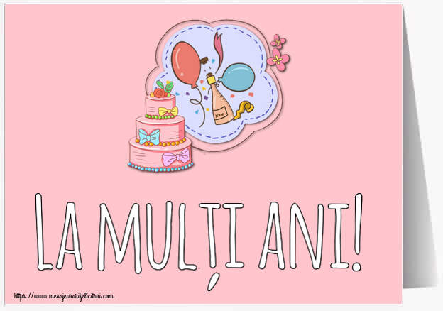 Copii La mulți ani! ~ desen tort, șampanie, baloane