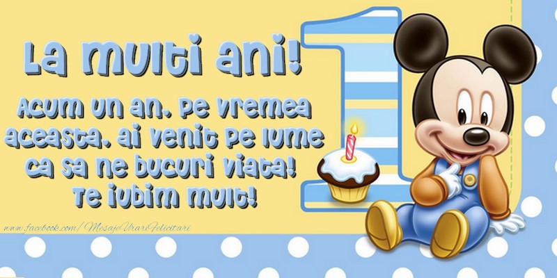 Felicitari pentru copii - La multi ani! Acum un an, pe vremea aceasta, ai venit pe lume ca sa ne bucuri viata!  Te iubim mult! - mesajeurarifelicitari.com