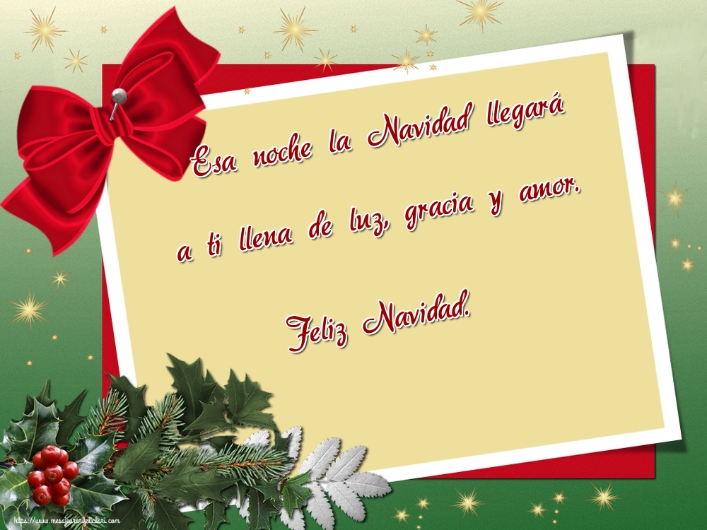 Felicitari de Craciun in Spaniola - Esa noche la Navidad llegará a ti llena de luz, gracia y amor. Feliz Navidad.