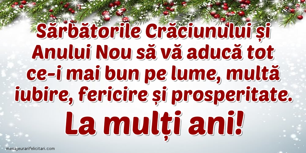 La mulți ani! Sărbătorile Crăciunului și Anului Nou să vă aducă...