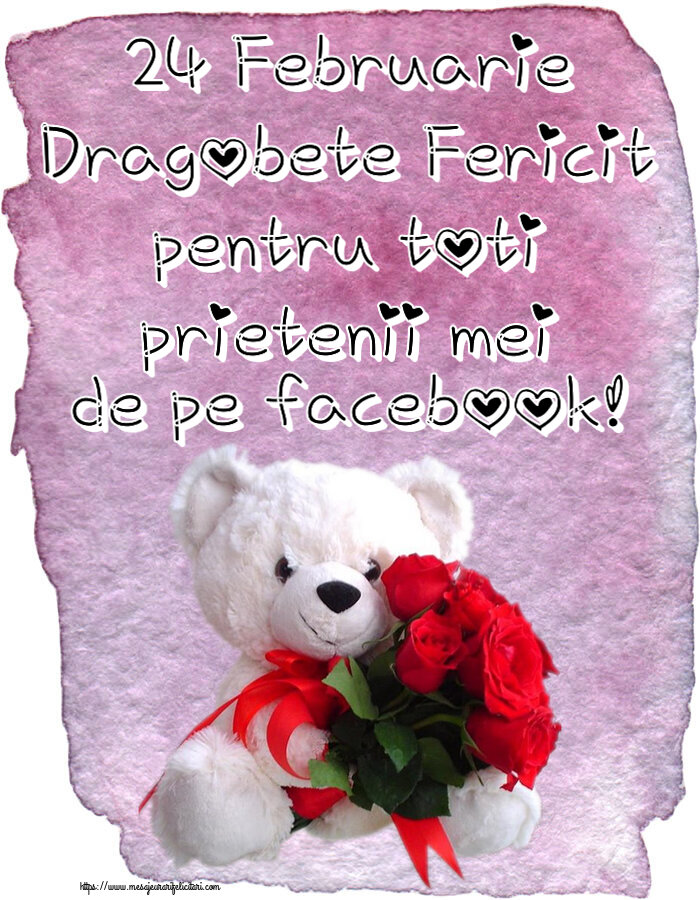 Felicitari de Dragobete - 24 Februarie Dragobete Fericit pentru toti prietenii mei de pe facebook! ~ ursulet alb cu trandafiri rosii - mesajeurarifelicitari.com