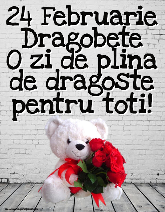 Felicitari de Dragobete - 24 Februarie Dragobete O zi de plina de dragoste pentru toti! ~ ursulet alb cu trandafiri rosii - mesajeurarifelicitari.com