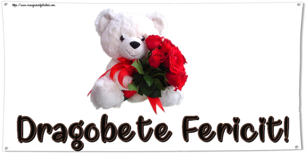 Felicitari de Dragobete - Dragobete Fericit! ~ ursulet alb cu trandafiri rosii - mesajeurarifelicitari.com