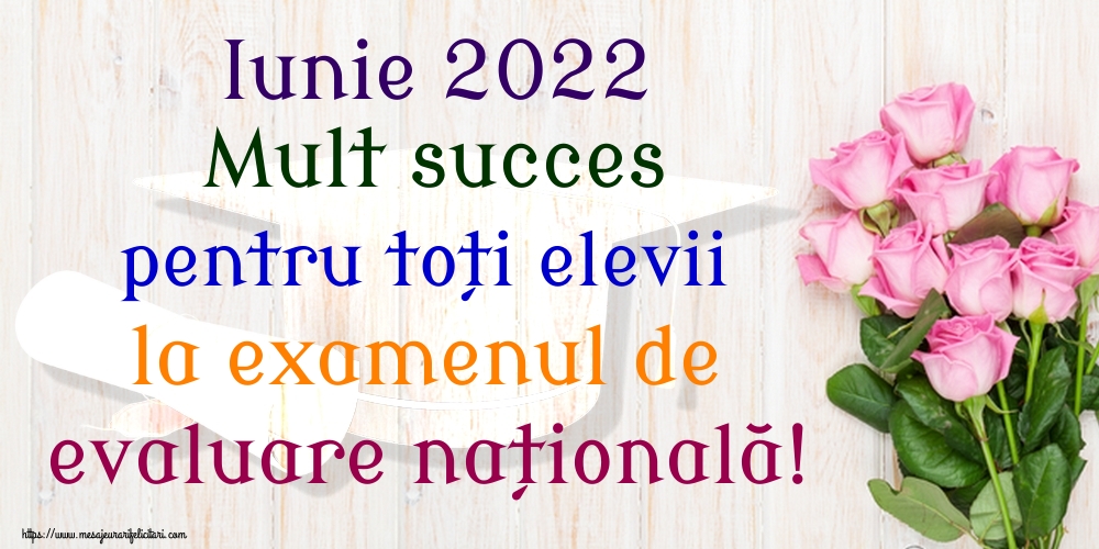 Felicitari de Evaluarea Națională - Iunie 2022 Mult succes pentru toți elevii la examenul de evaluare națională!