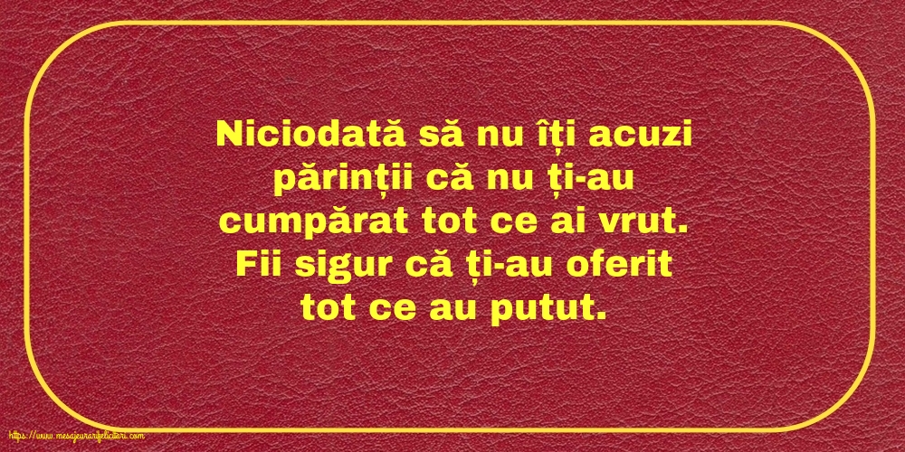 Familie Niciodată să nu îți acuzi părinții că nu ți-au cumpărat tot ce ai vrut.
