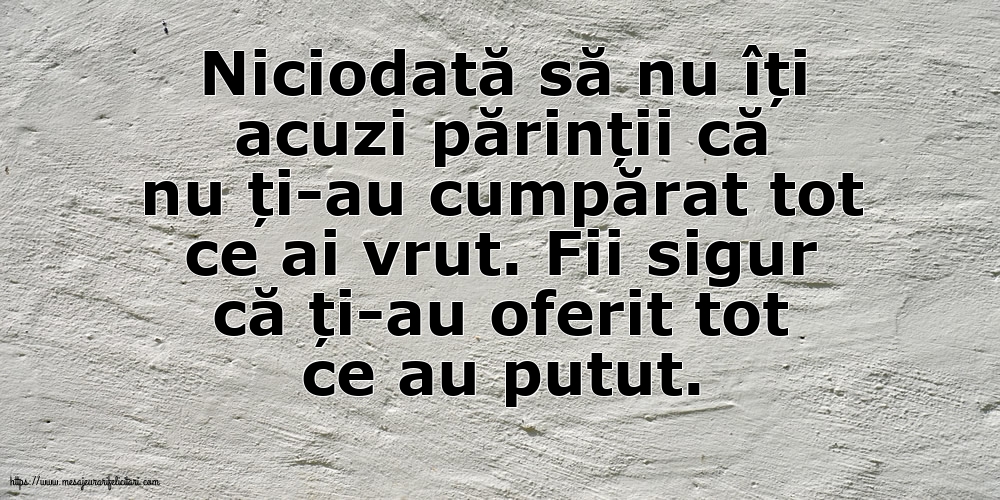 Familie Niciodată să nu îți acuzi părinții că nu ți-au cumpărat tot ce ai vrut.