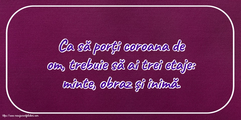 Familie Ca să porți coroana de om, trebuie să ai trei etaje: minte, obraz și inimă.