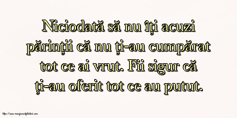 Familie Niciodată să nu îți acuzi părinții că nu ți-au cumpărat tot ce ai vrut.