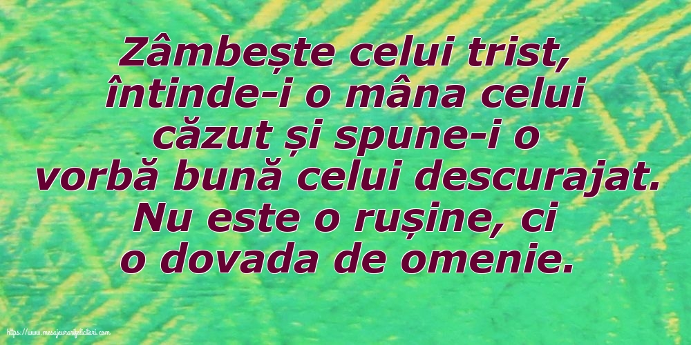 Zâmbește celui trist, întinde-i o mâna celui căzut... Nu este o rușine, ci o dovada de omenie.
