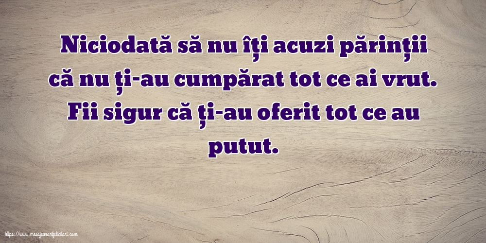 Familie Niciodată să nu îți acuzi părinții că nu ți-au cumpărat tot ce ai vrut.