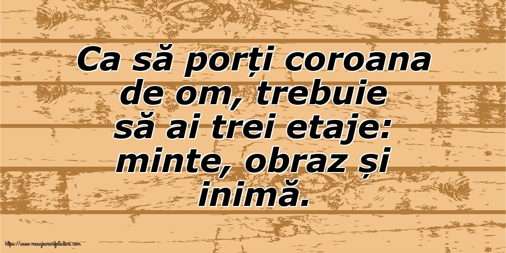 Familie Ca să porți coroana de om, trebuie să ai trei etaje: minte, obraz și inimă.
