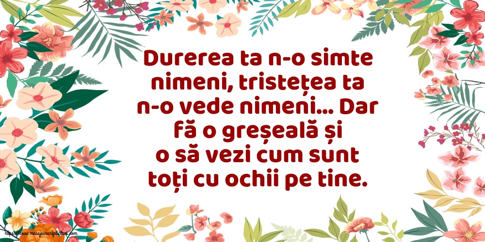Durerea ta n-o simte nimeni, tristețea ta n-o vede nimeni…