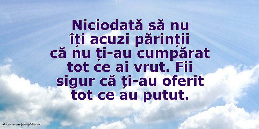 Familie Niciodată să nu îți acuzi părinții că nu ți-au cumpărat tot ce ai vrut.