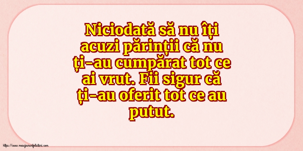 Familie Niciodată să nu îți acuzi părinții că nu ți-au cumpărat tot ce ai vrut.