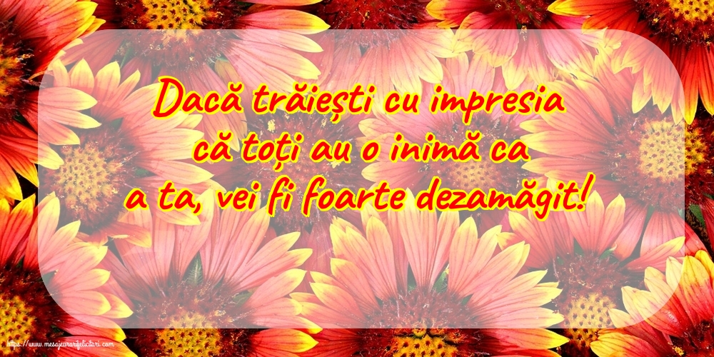 Dacă trăiești cu impresia că toți au o inimă ca a ta, vei fi foarte dezamăgit!