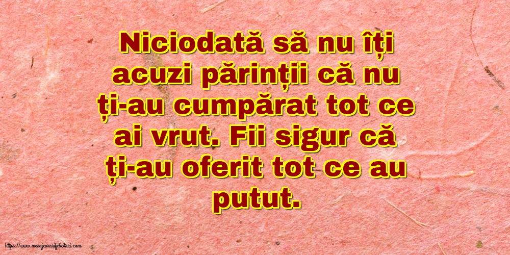 Familie Niciodată să nu îți acuzi părinții că nu ți-au cumpărat tot ce ai vrut.