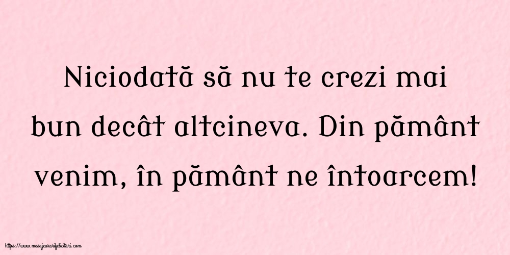 Niciodată să nu te crezi mai bun decât altcineva