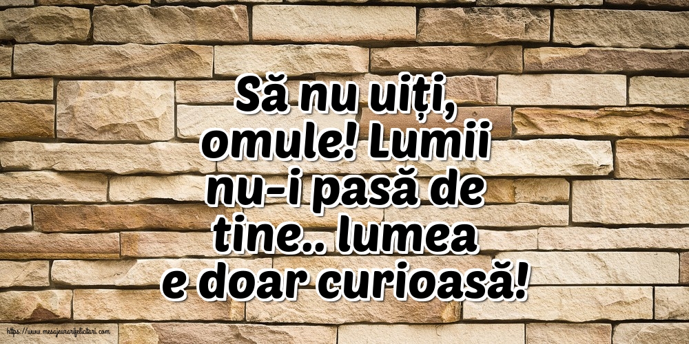 Familie Să nu uiți, omule! Lumii nu-i pasă de tine.. lumea e doar curioasă!