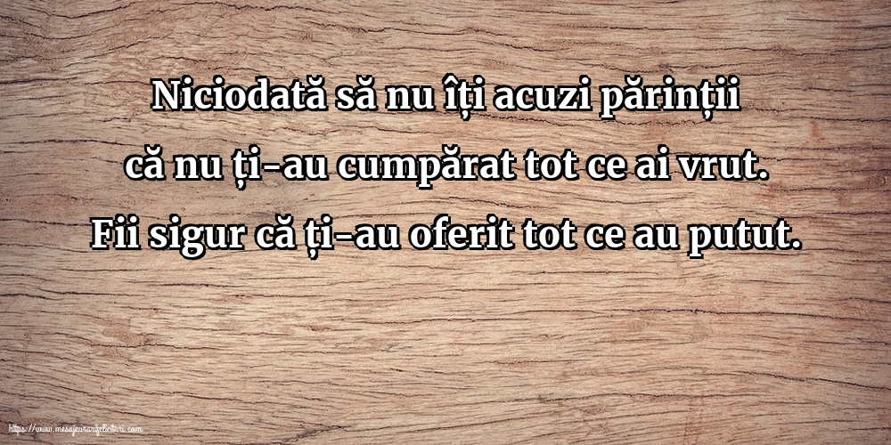 Familie Niciodată să nu îți acuzi părinții că nu ți-au cumpărat tot ce ai vrut.