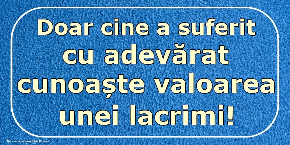 Doar cine a suferit cu adevărat cunoaște valoarea unei lacrimi!