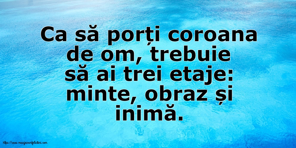Familie Ca să porți coroana de om, trebuie să ai trei etaje: minte, obraz și inimă.