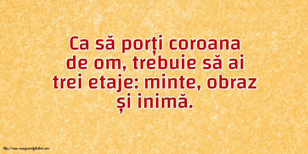 Familie Ca să porți coroana de om, trebuie să ai trei etaje: minte, obraz și inimă.