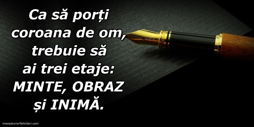 Ca să porți coroana de om, trebuie să ai trei etaje: minte, obraz și inimă.
