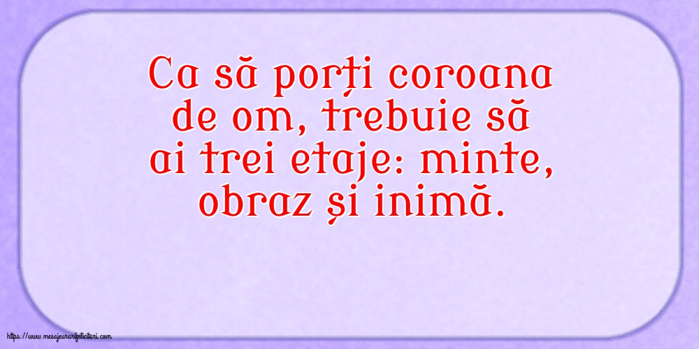 Familie Ca să porți coroana de om, trebuie să ai trei etaje: minte, obraz și inimă.