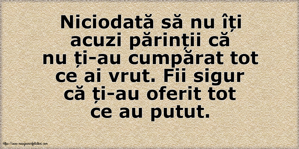 Familie Niciodată să nu îți acuzi părinții că nu ți-au cumpărat tot ce ai vrut.