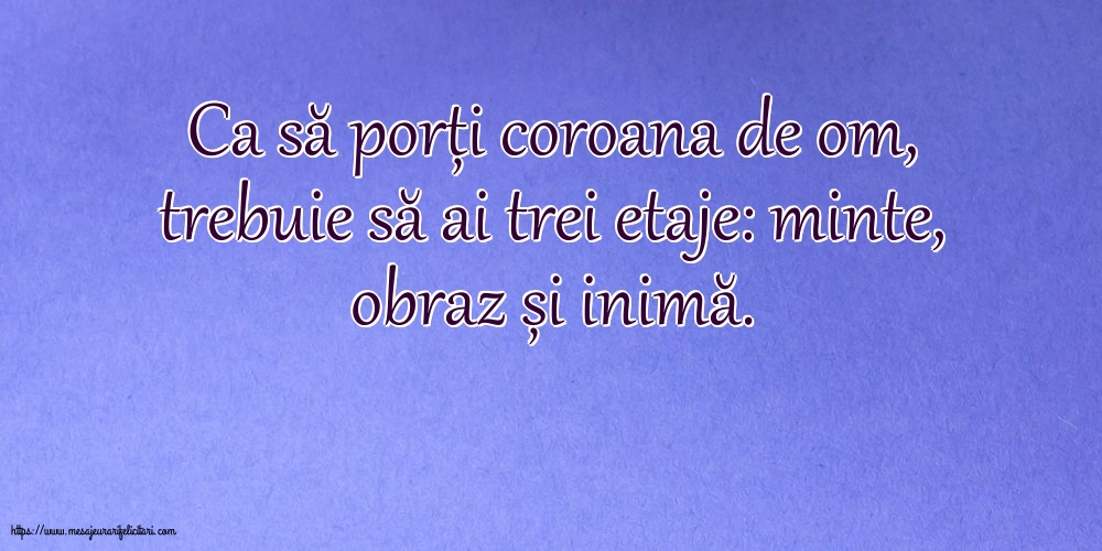 Familie Ca să porți coroana de om, trebuie să ai trei etaje: minte, obraz și inimă.