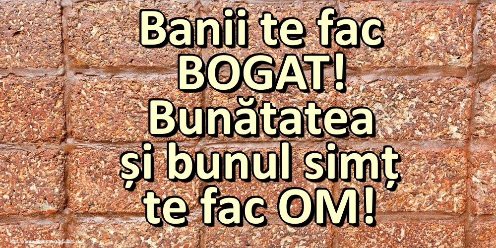 Banii te fac BOGAT! Bunătatea și bunul simț te fac OM!