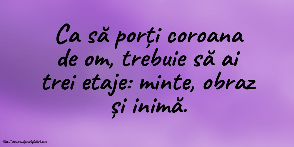 Ca să porți coroana de om, trebuie să ai trei etaje: minte, obraz și inimă.