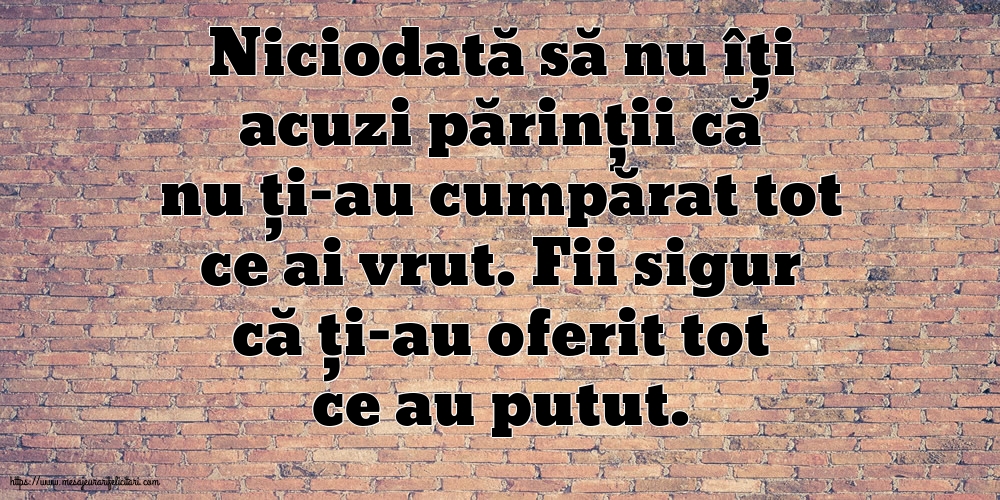 Niciodată să nu îți acuzi părinții că nu ți-au cumpărat tot ce ai vrut.