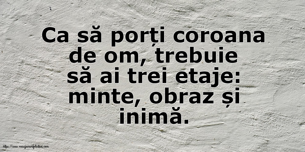 Ca să porți coroana de om, trebuie să ai trei etaje: minte, obraz și inimă.