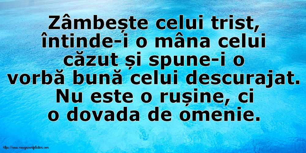 Zâmbește celui trist, întinde-i o mâna celui căzut... Nu este o rușine, ci o dovada de omenie.
