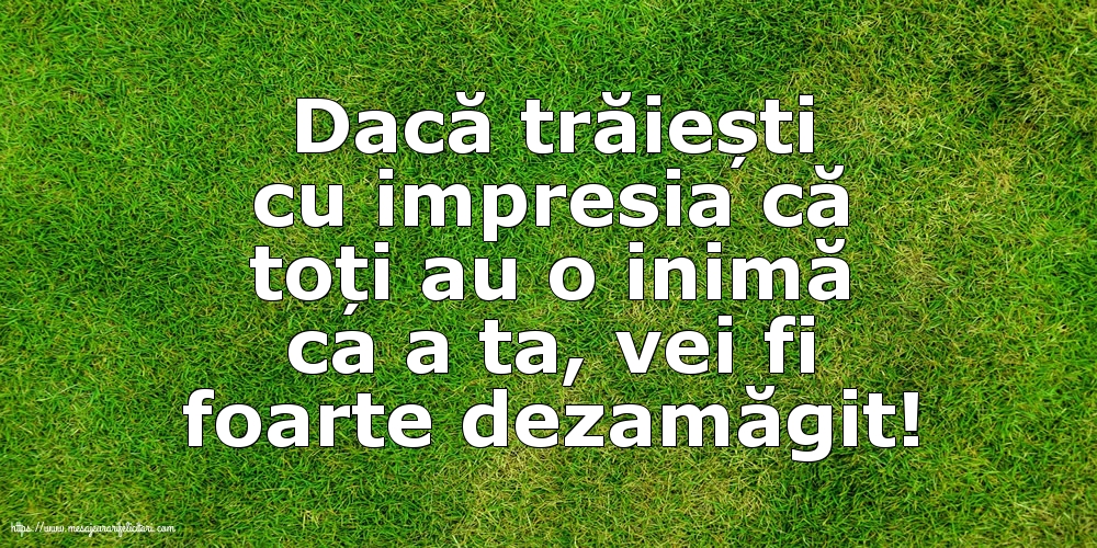 Dacă trăiești cu impresia că toți au o inimă ca a ta, vei fi foarte dezamăgit!