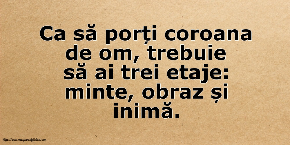 Ca să porți coroana de om, trebuie să ai trei etaje: minte, obraz și inimă.