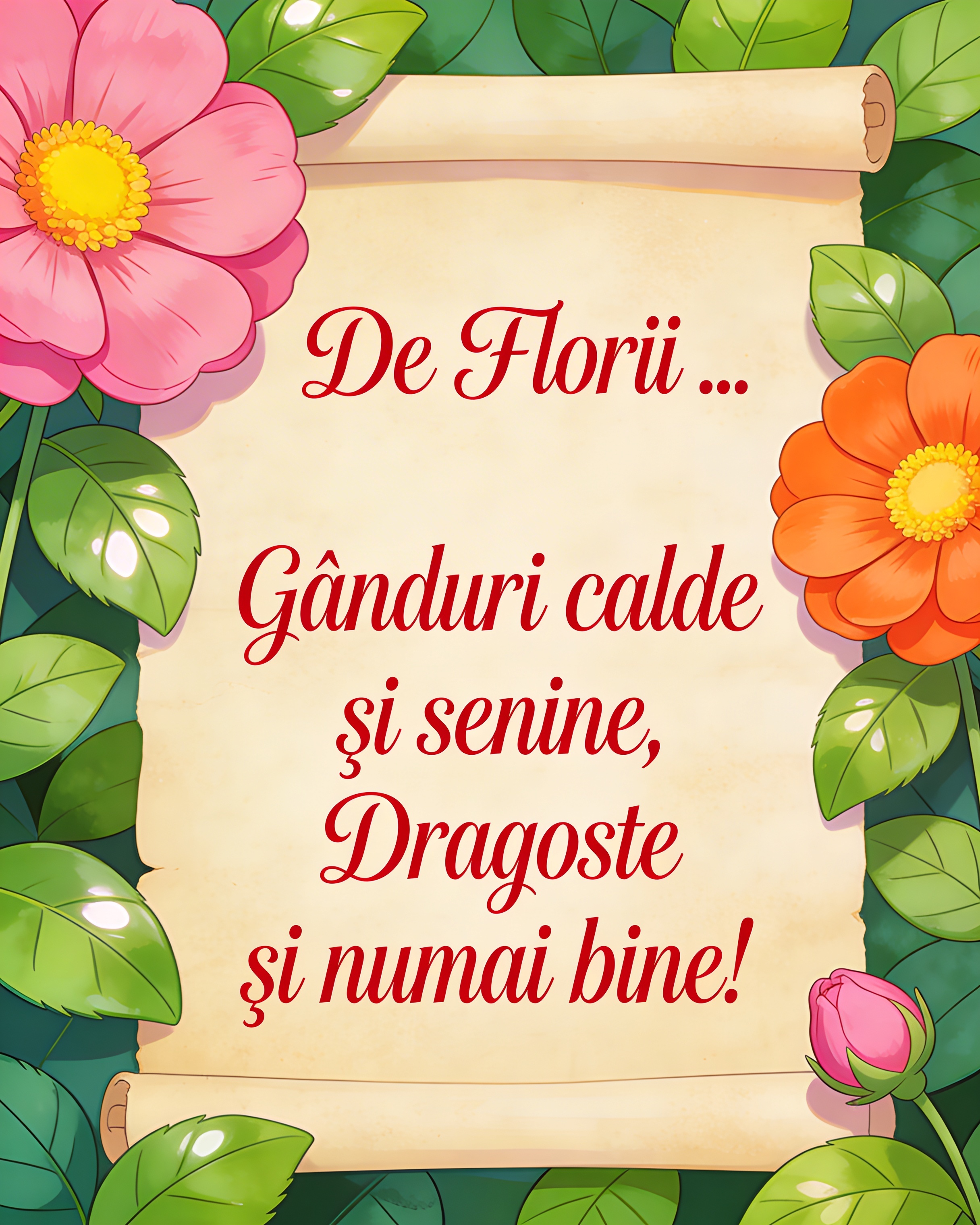 De Florii ...  Gânduri calde și senine, Dragoste și numai bine!