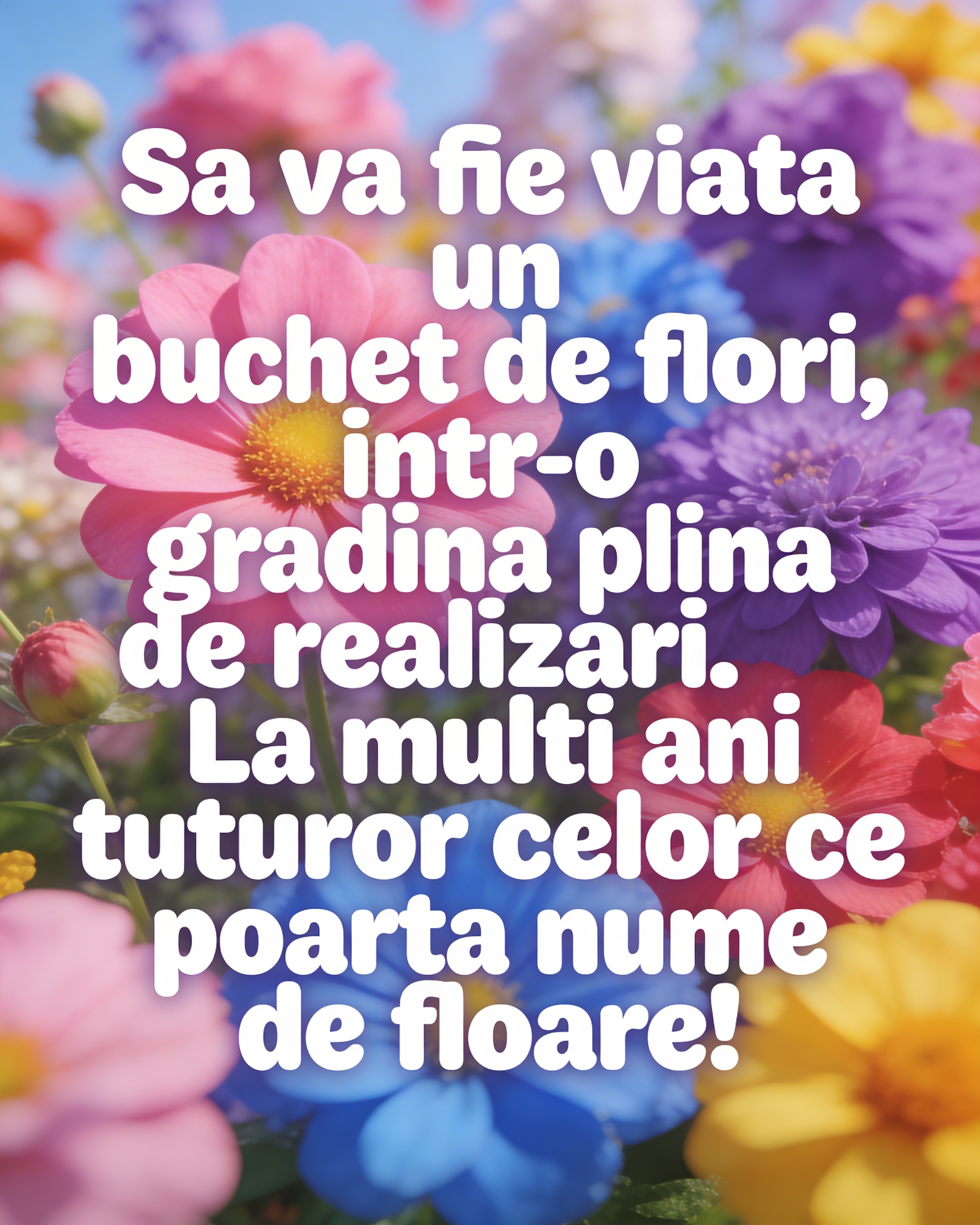Sa va fie viata un buchet de flori, intr-o gradina plina de realizari. La multi ani tuturor celor ce poarta nume de floare!