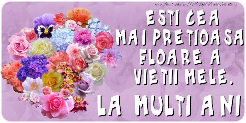 Felicitari de Florii - Esti cea mai pretioasa floare a vietii mele - mesajeurarifelicitari.com