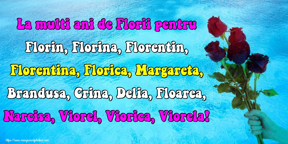 Felicitari de Florii - La multi ani de Florii pentru Florin, Florina, Florentin, Florentina, Florica, Margareta, Brandusa, Crina, Delia, Floarea, Narcisa, Viorel, Viorica, Viorela! - mesajeurarifelicitari.com