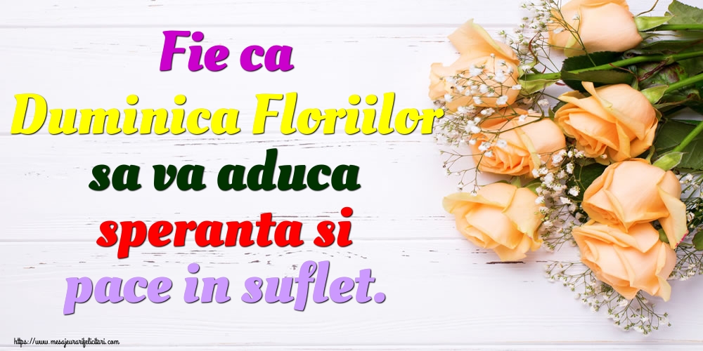 Fie ca Duminica Floriilor sa va aduca speranta si pace in suflet.