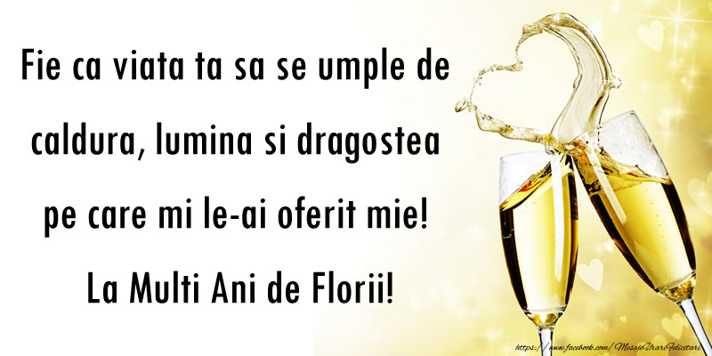Fie ca viata ta sa se umple de caldura, lumina si dragostea pe care mi le-ai oferit mie! La Multi Ani de Florii!